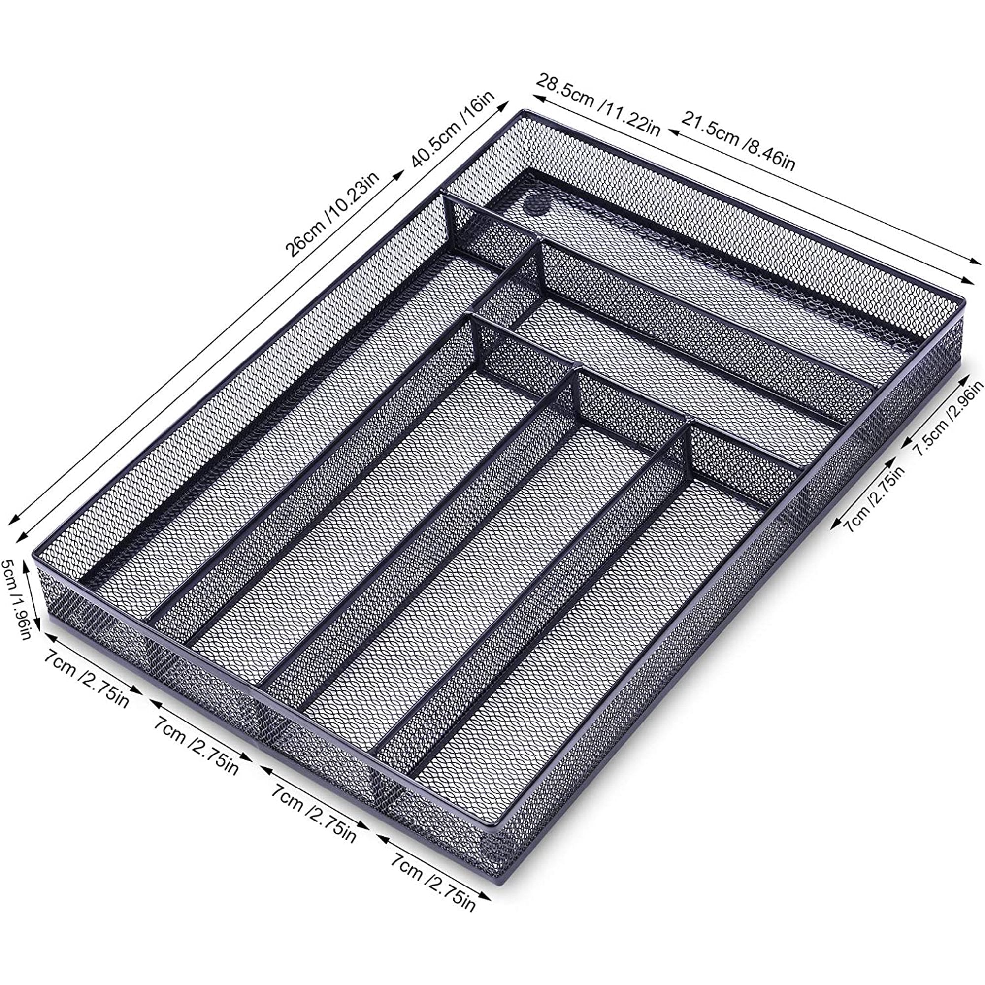 Black Metal Mesh Kitchen Flatware Organizer Tray with Non Slip Mat N8456