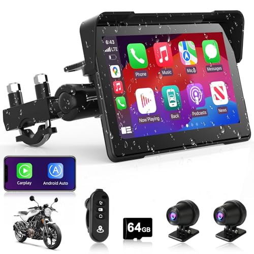 7 inch Motorcycle DVR Wireless Carplay Screen with Dual 2K Cameras GPS Navigation H464