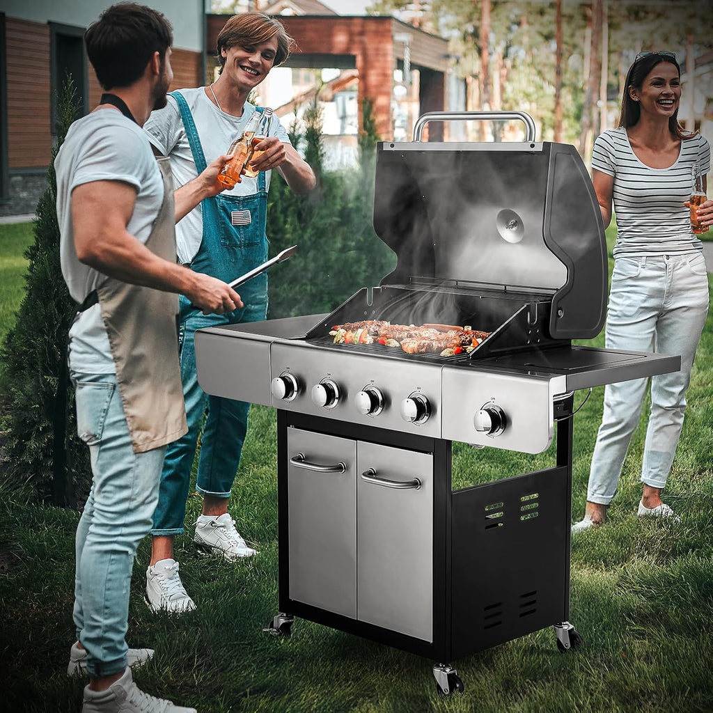 4-Burner Stainless Steel Propane Gas Grill with Side Burner L49776