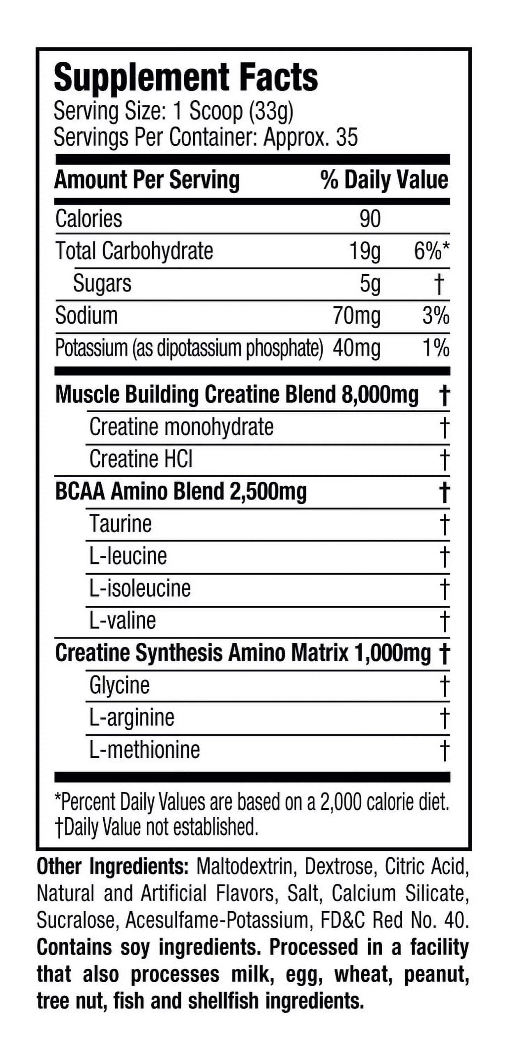 Fruit Punch Creatine BCAA Amino Acid Blend Powder, 2.52 lbs, 30 Servings V9922