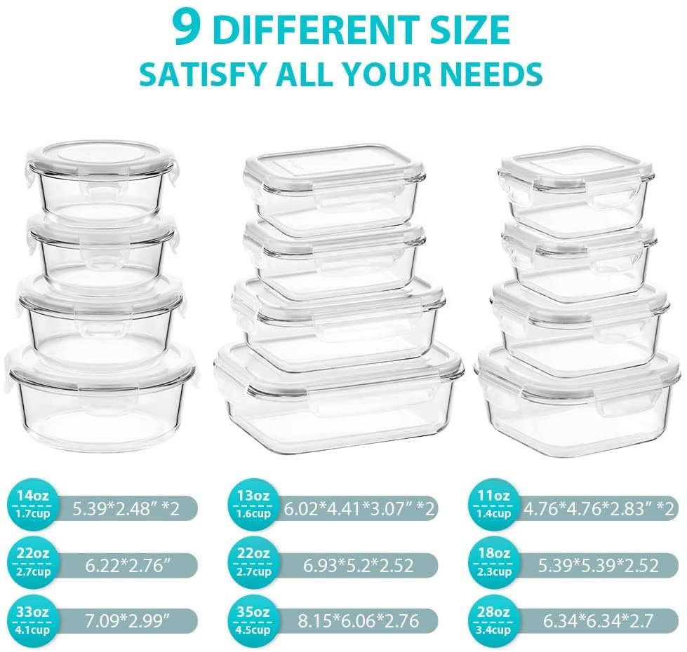 24 Piece Glass Food Storage Containers with Lids O687706