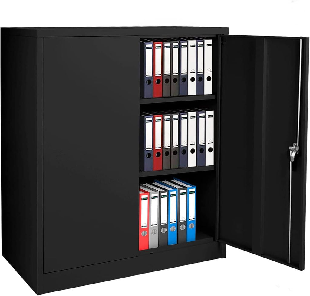 Black 42" Steel Storage Cabinet with 2 Adjustable Shelves and 2 Doors P812