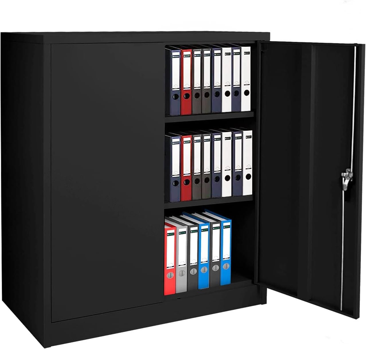 Black 42" Steel Storage Cabinet with 2 Adjustable Shelves and 2 Doors P812