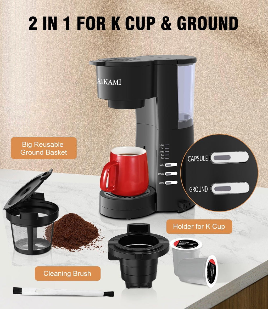 Single Serve Coffee Maker with Milk Frother, 6 to 14 Oz Brew Sizes, Clear Water Reservoir G9405