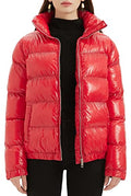 Metallic Shiny Puffer Jacket Quilted Winter Warm Zip Stand Collar Padded Short Bubble Coat L351218
