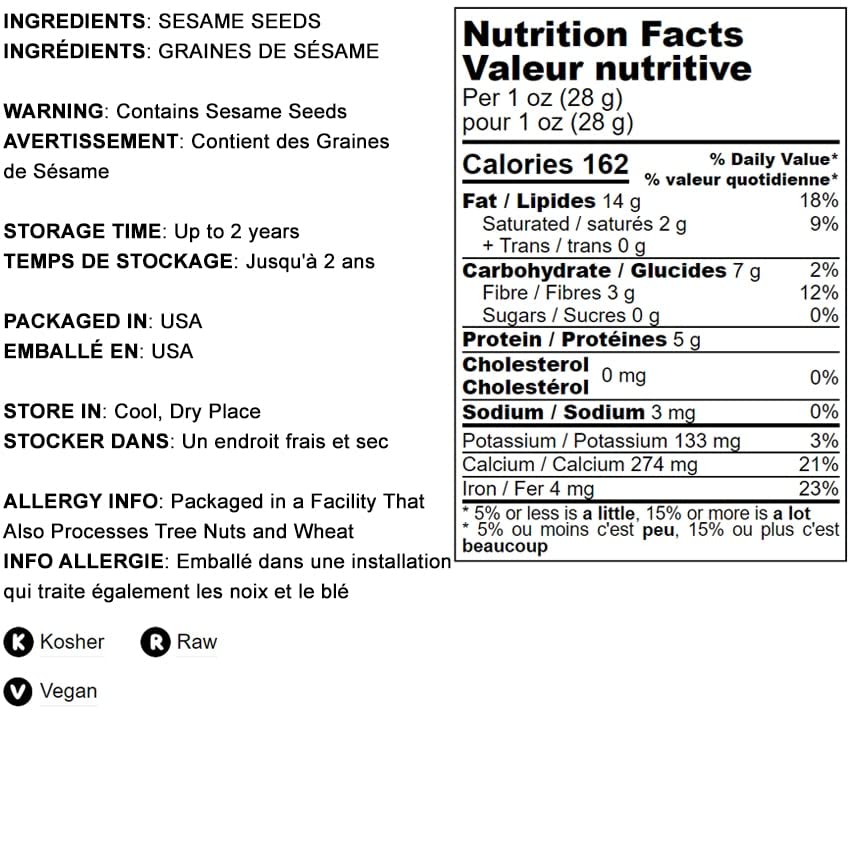 Hulled White Sesame Seeds, 1 Pound, Non-GMO, Kosher, Vegan, Unroasted, Bulk W213