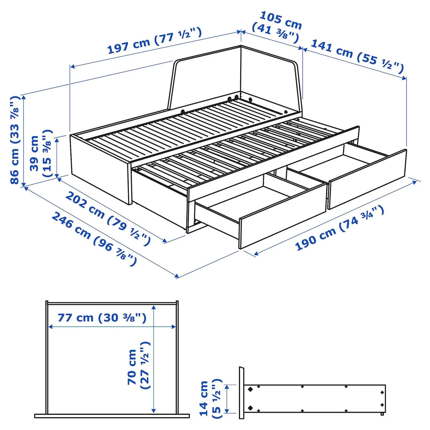 Black Twin Daybed Frame with 2 Drawers O3610