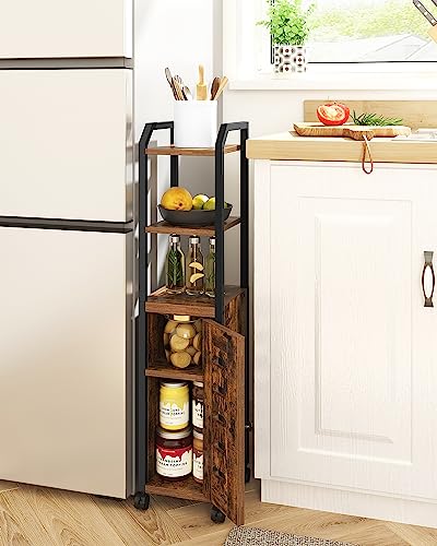 Black Bathroom Storage Cabinet with 4 Wheels and Adjustable Shelf W35497