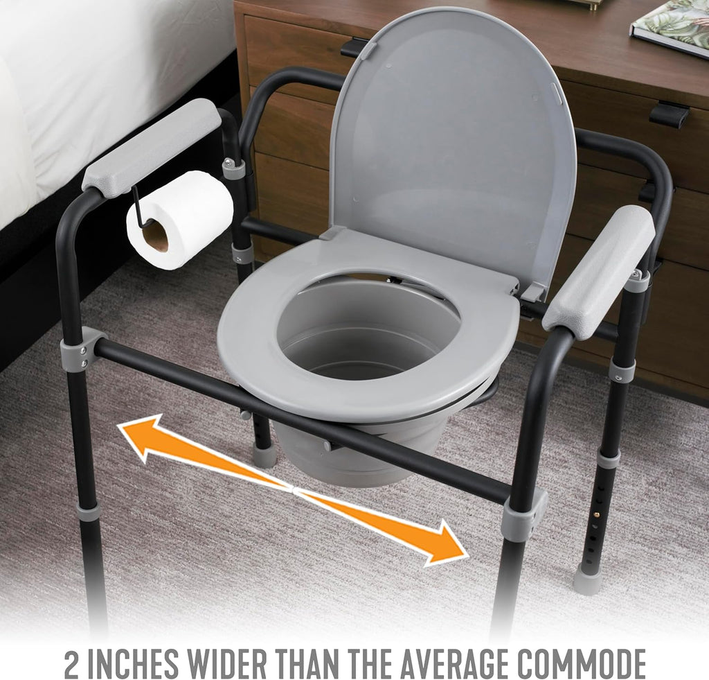 Extra Wide 3-in-1 Adjustable Toilet Safety Rail Shower Chair Portable Toilet with Removable Bucket H43769