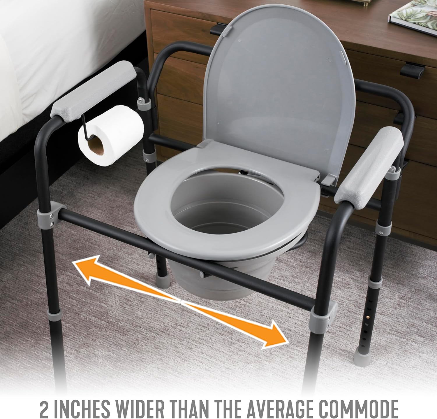 Extra Wide 3-in-1 Adjustable Toilet Safety Rail Shower Chair Portable Toilet with Removable Bucket H43769