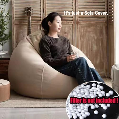 Off-White Cotton Linen Bean Bag Chair Cover, 2.6ft V971