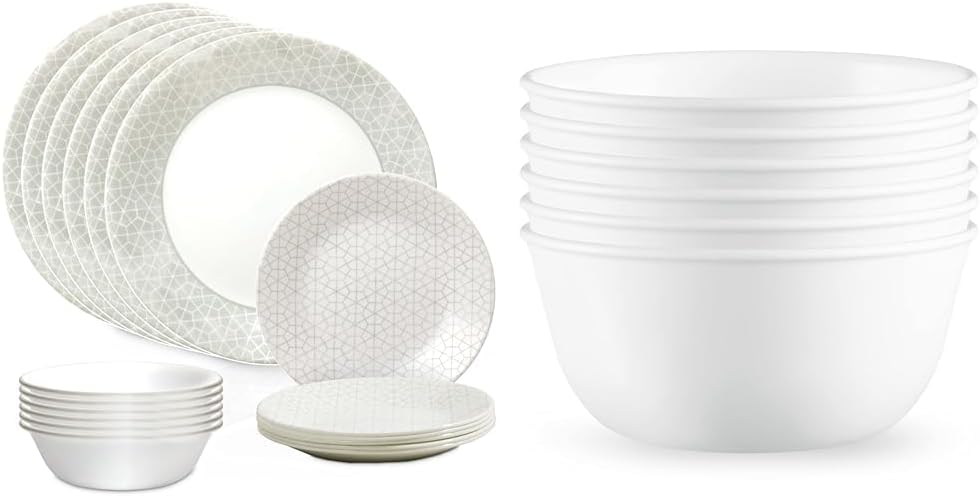 18 Piece Glass Dinnerware Set, Service for 6, 28 oz Soup Bowls Set of 6 S425877