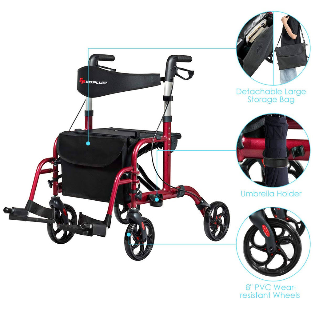 Red Aluminum Adjustable Rollator Walker E9862