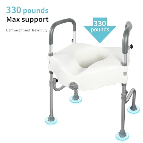 4.5in Raised Toilet Seat with Handles, Heavy Duty Support up to 330lbs, Adjustable Legs E7697