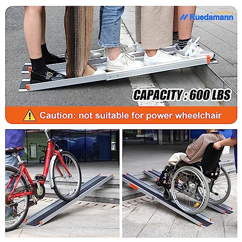 6FT Adjustable Aluminum Wheelchair Ramp, 600lbs Capacity, Non-Skid Surface M76933