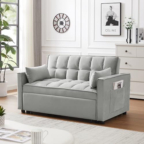 Black Velvet Convertible Sleeper Sofa with Pullout Bed M857