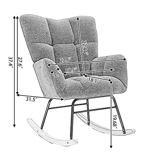 Ivory White Wool Upholstered Rocking Chair A658193