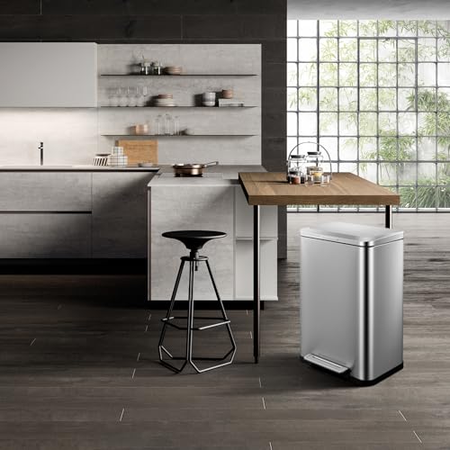 50L 13 Gallon Stainless Steel Step Trash Can with Soft-Close Lid I729