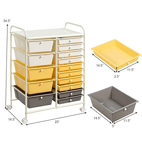 15 Drawer Rolling Storage Cart with Lockable Wheels, Black P862
