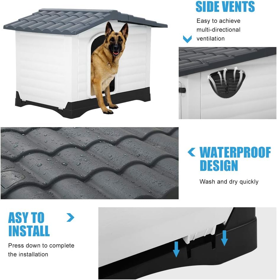 Large Water Resistant Plastic Dog House with Elevated Floor M49803