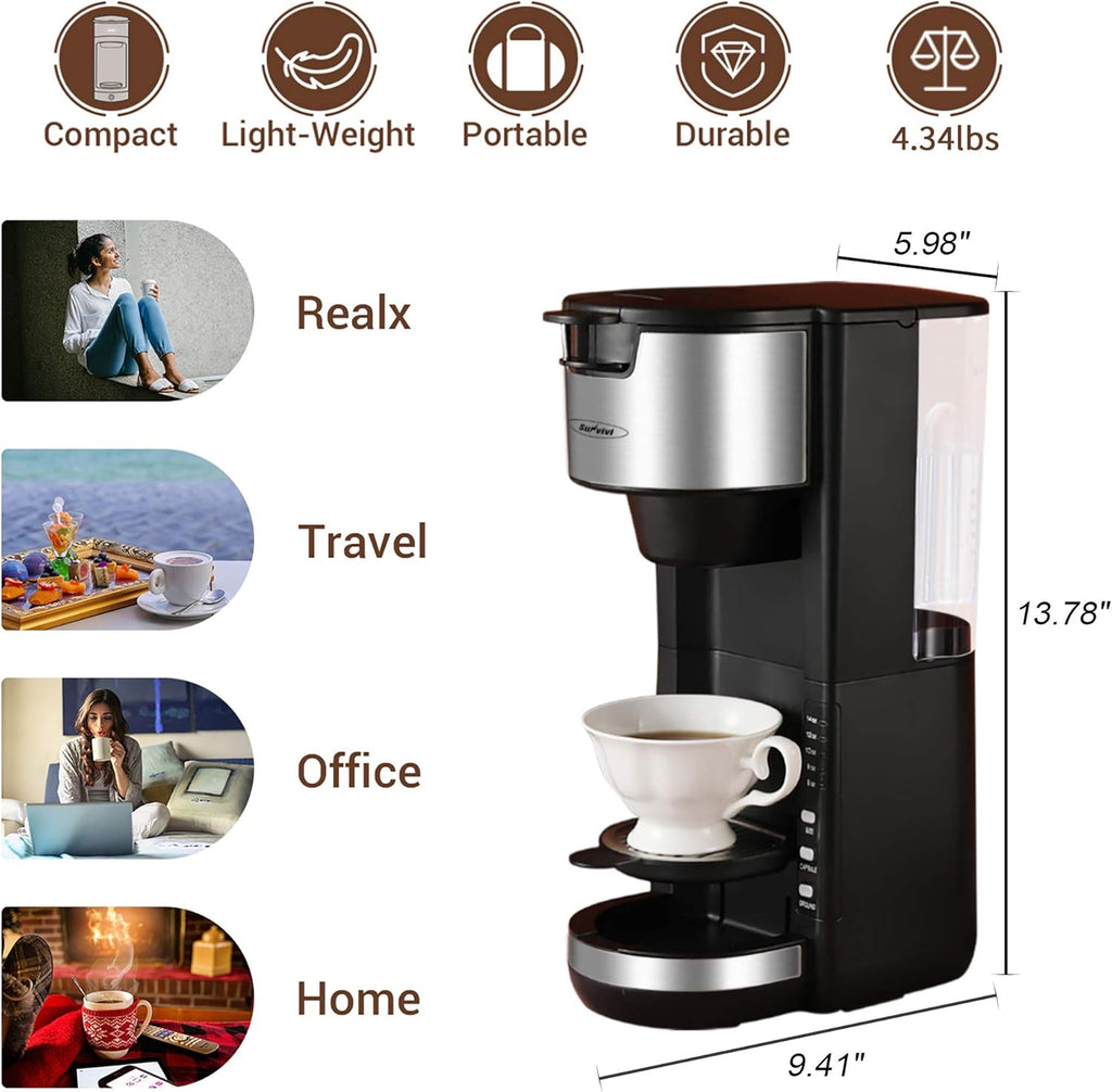 Single Serve Coffee Maker with Adjustable Drip Tray 30oz Removable Reservoir I790242