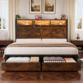 Brown Full Bed Frame with Bookcase Storage Headboard and 2 Storage Drawers Q581
