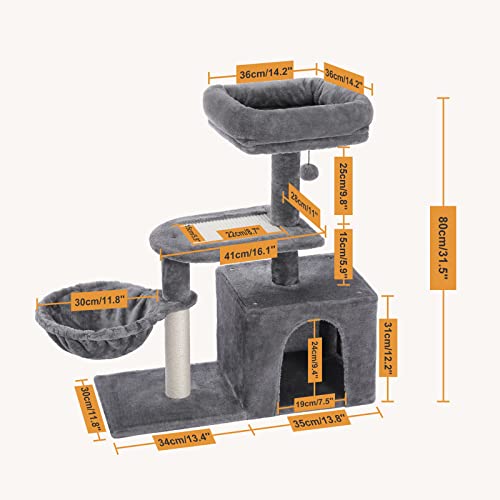 Green 32'' Cat Tree with Sisal Scratching Ramp and Hammock Z137714