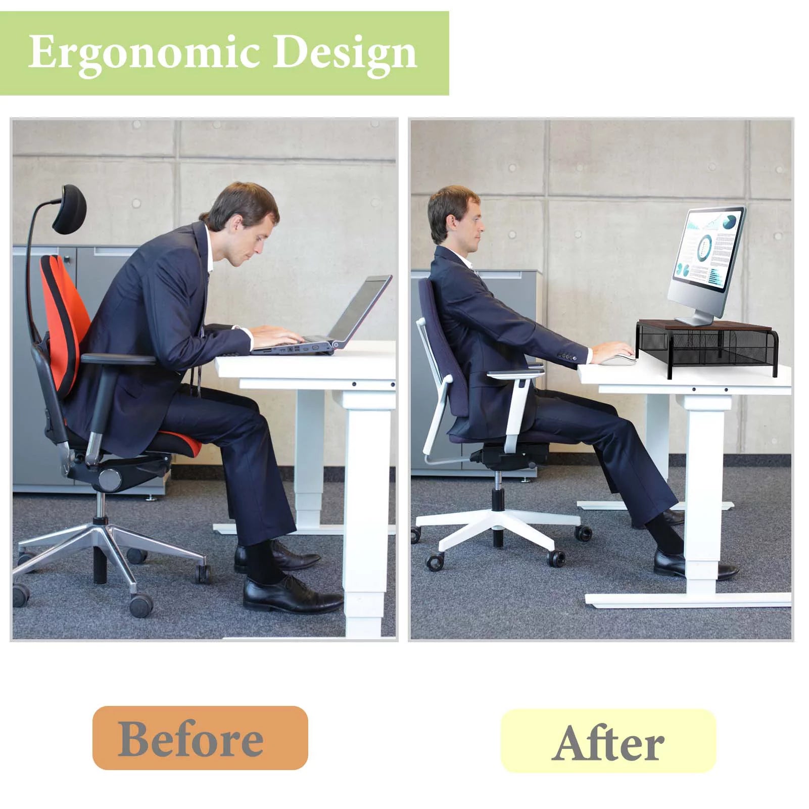 Brown Desk Monitor Stand Riser with Drawer E744730