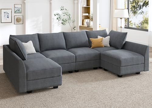 Grey Modular Sectional Sofa with Storage O356