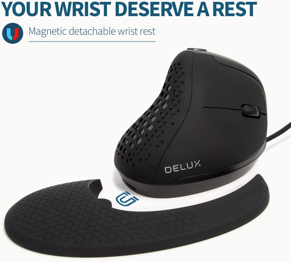 Wired Ergonomic Vertical Mouse with Thumb Wheel, 6 Programmable Buttons, 4000 DPI, Removable Wrist Rest B877