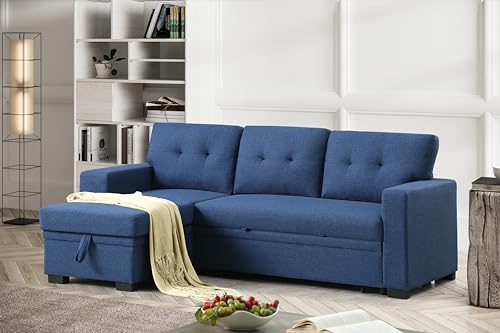 4-in-1 Convertible L Shaped Couch with Pull Out Bed and Storage Sectional Sleeper Sofa B950