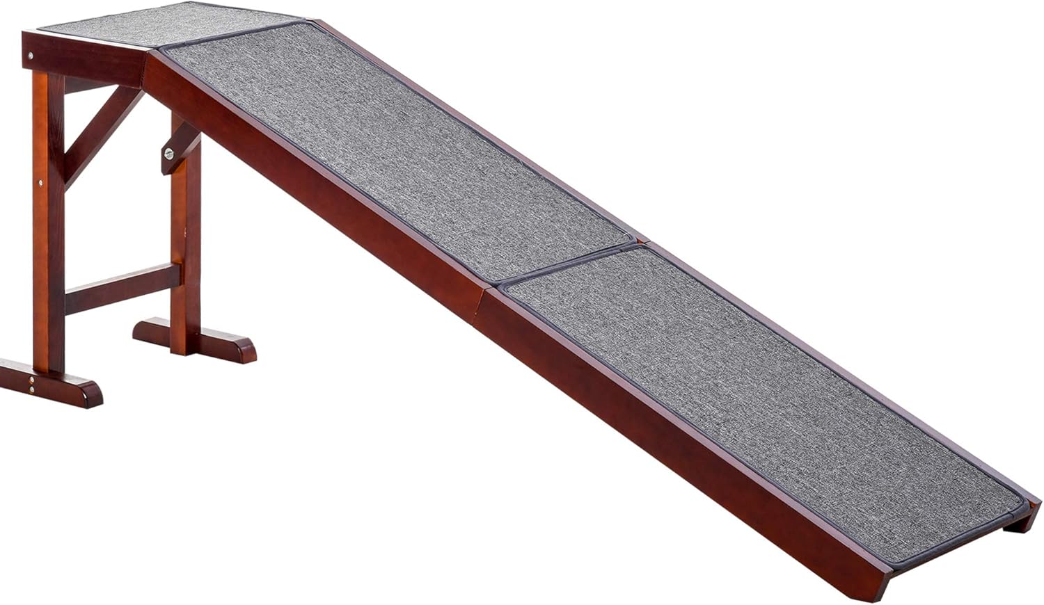Non-Slip Carpet Top Pine Wood Pet Ramp, Brown Grey G7234