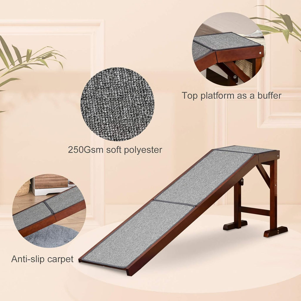Non-Slip Carpet Top Pine Wood Pet Ramp, Brown Grey G7234