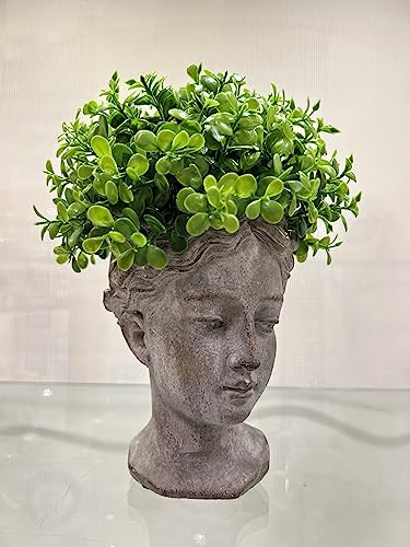 Grey Cement Goddess Head Planter T56551