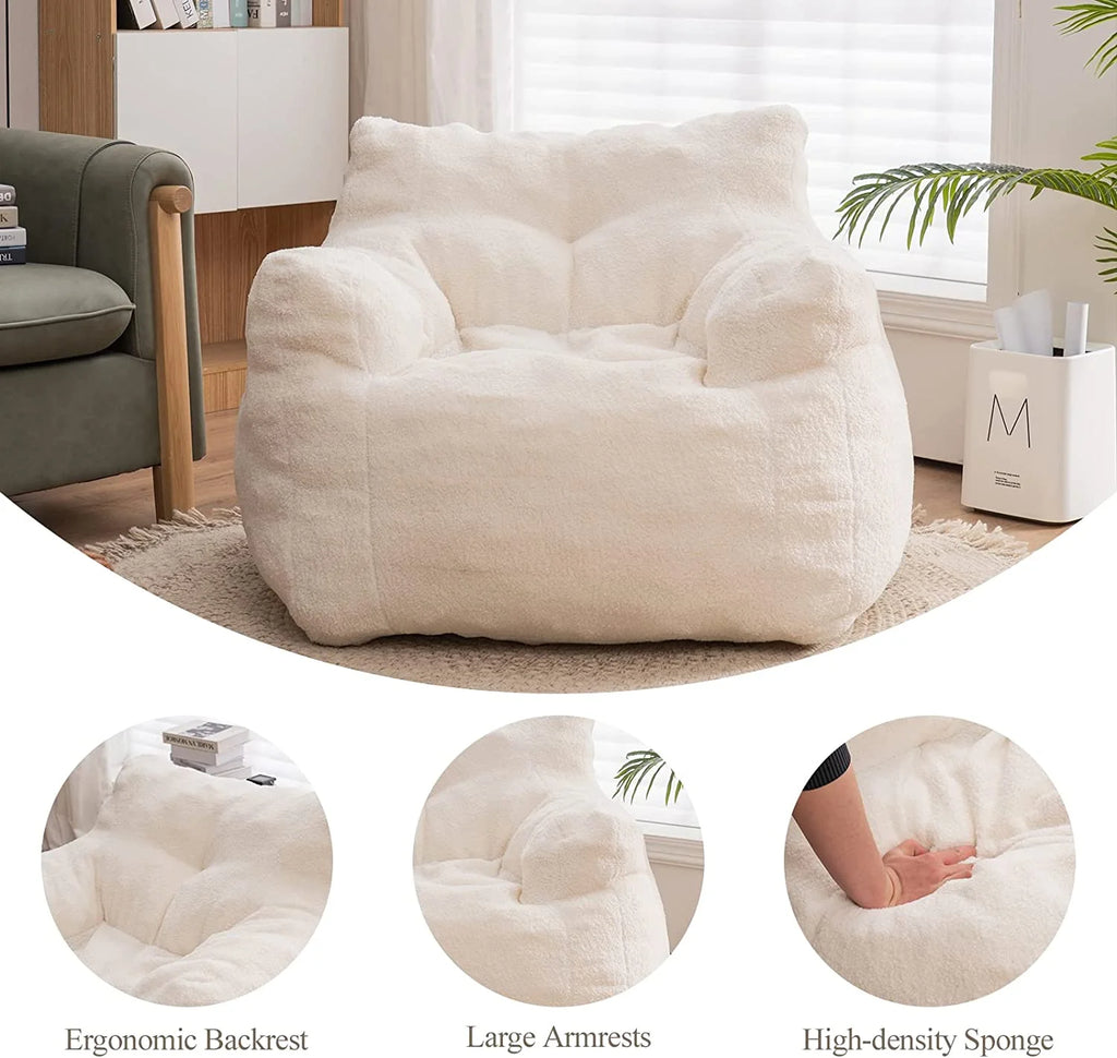 Ivory Soft Tufted Foam Bean Bag Chair I4182