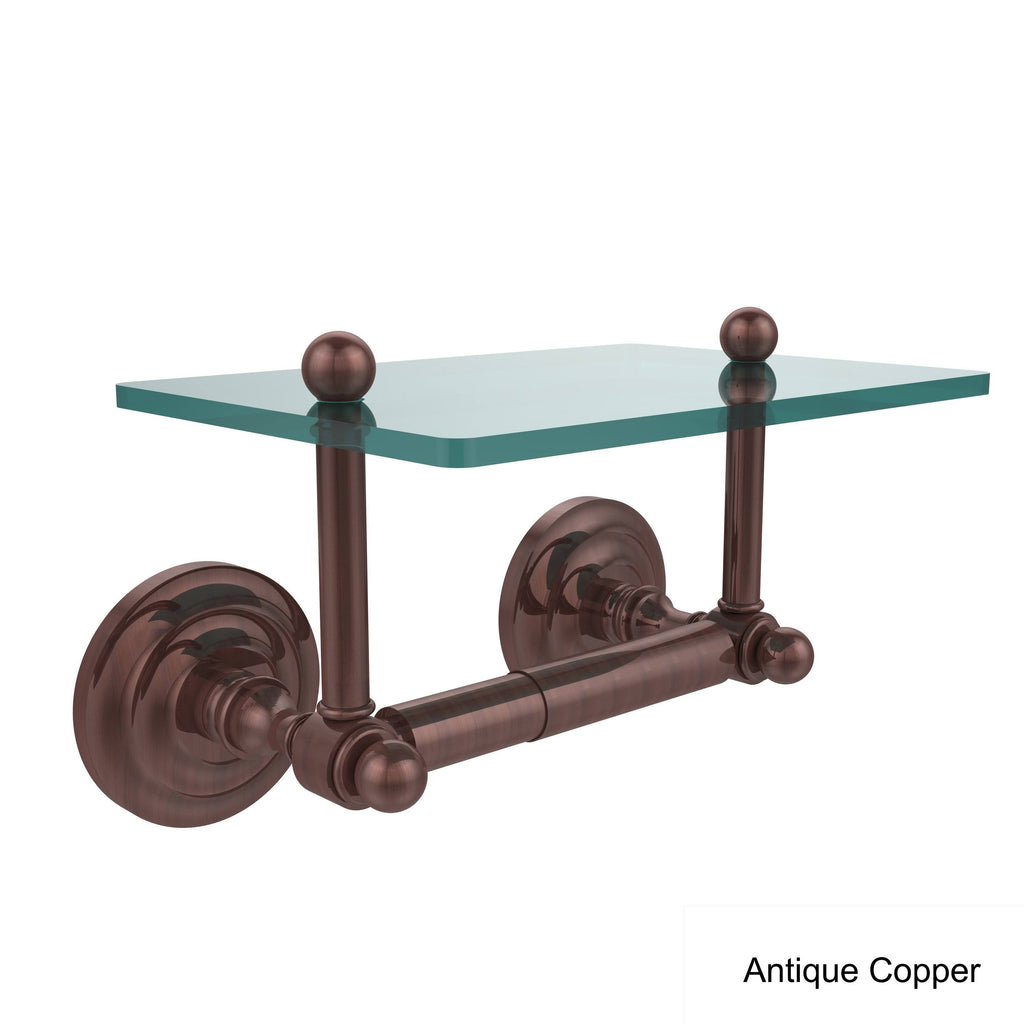 Two Post Toilet Tissue Holder with Glass Shelf - Satin Nickel X568