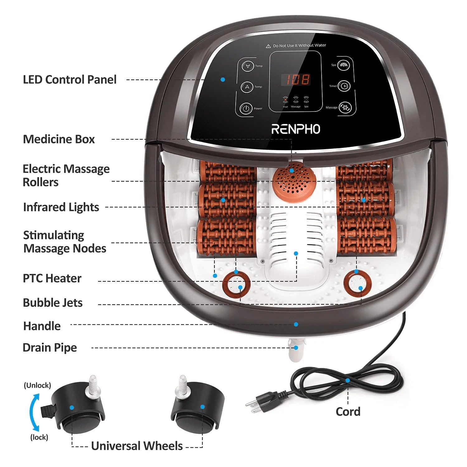 Foot Spa Bath Massager with Heat Bubbles Massage Y3077
