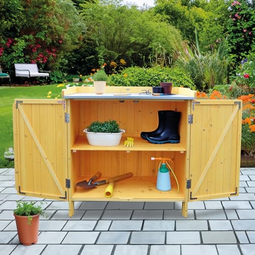 Outdoor Storage Cabinet with Potting Bench & Metal Tabletop N659