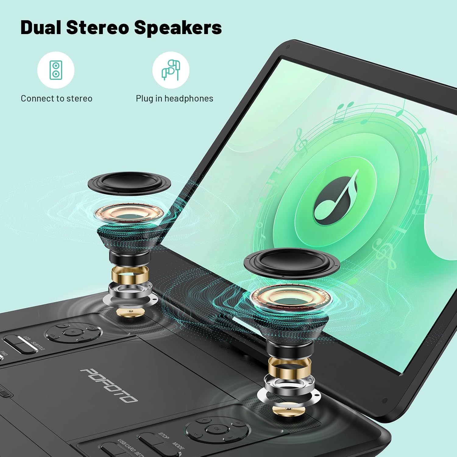 17.5” Portable DVD Player with 15.6” HD Screen, 6 Hours Rechargeable Battery, Dual Speakers, Remote Control, Black H3342