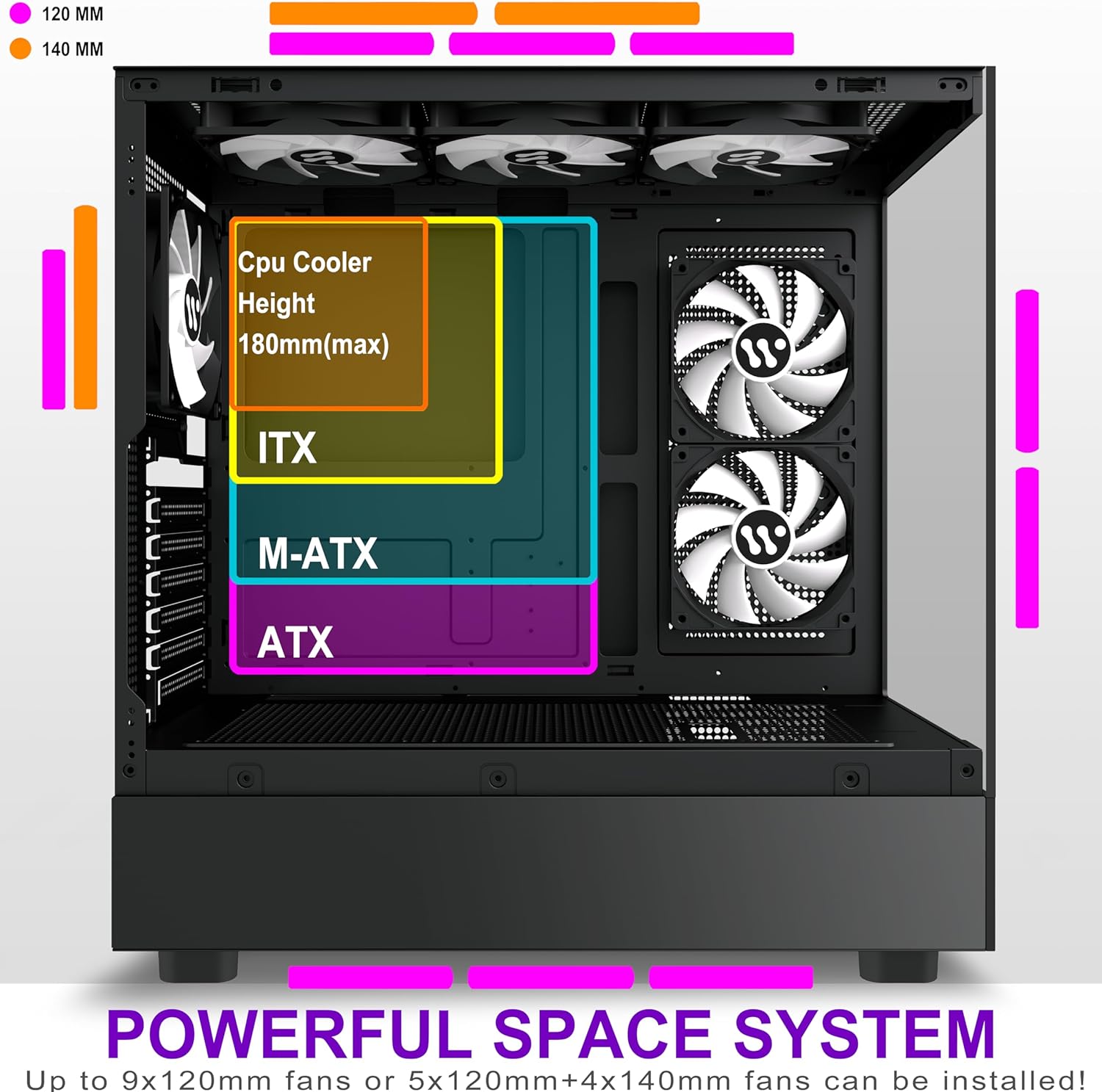 Black PC Case with ARGB Fans T4410