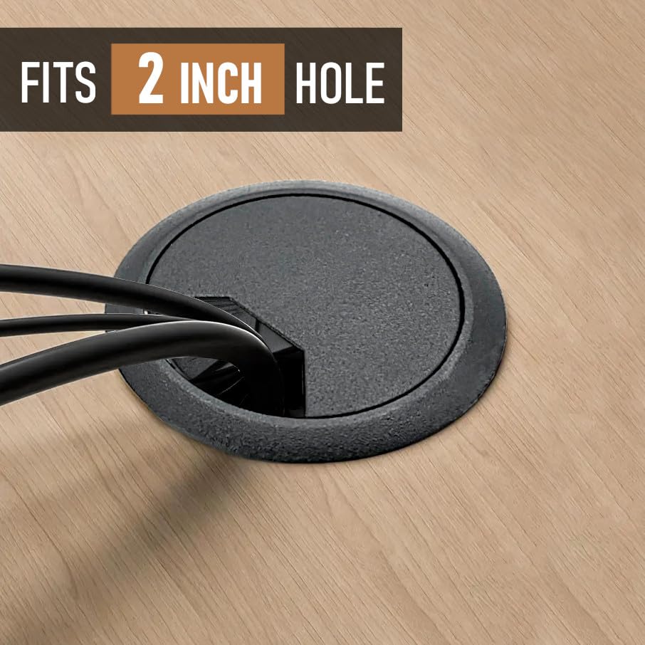 2-Pack Black Plastic Desk Grommet Hole Cover Organizer B947