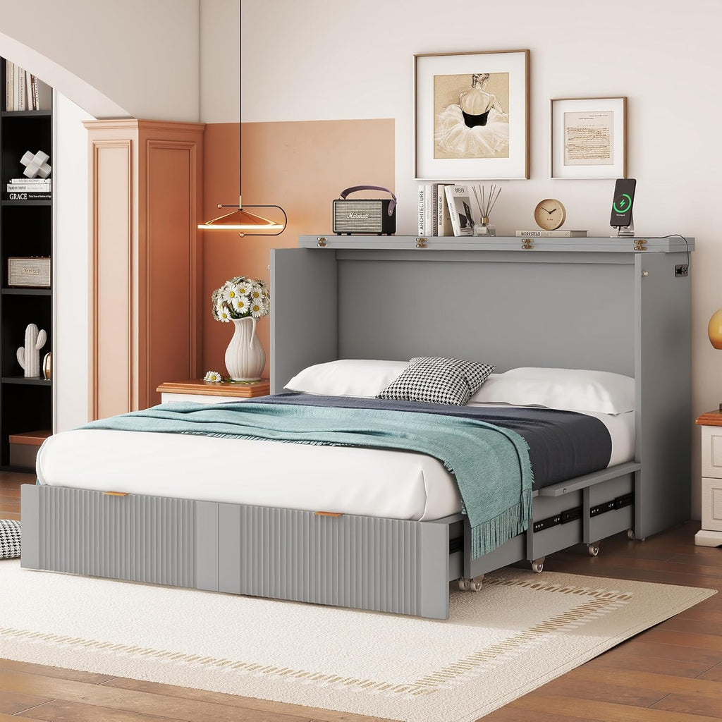 Gray Full Size Murphy Bed with Storage Drawers K368629