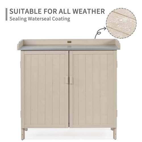 Outdoor Storage Cabinet with Potting Bench & Metal Tabletop N659