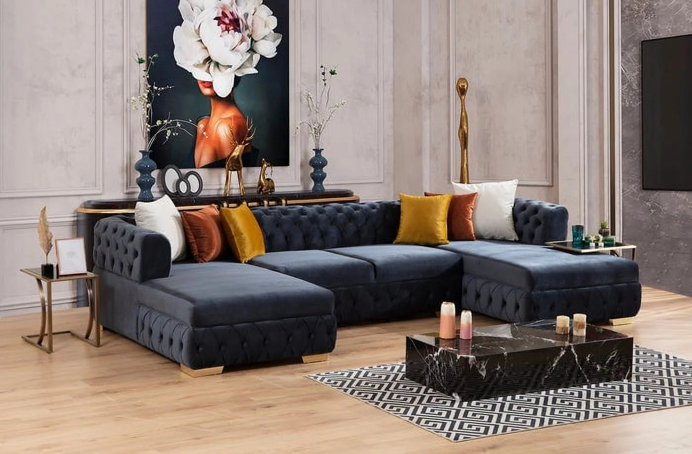 Charcoal Velvet U Shaped Double Chaise Sectional W200365