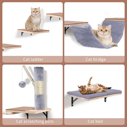 Beige Cat Wall Furniture Set with Hammock and Scratching Post E634