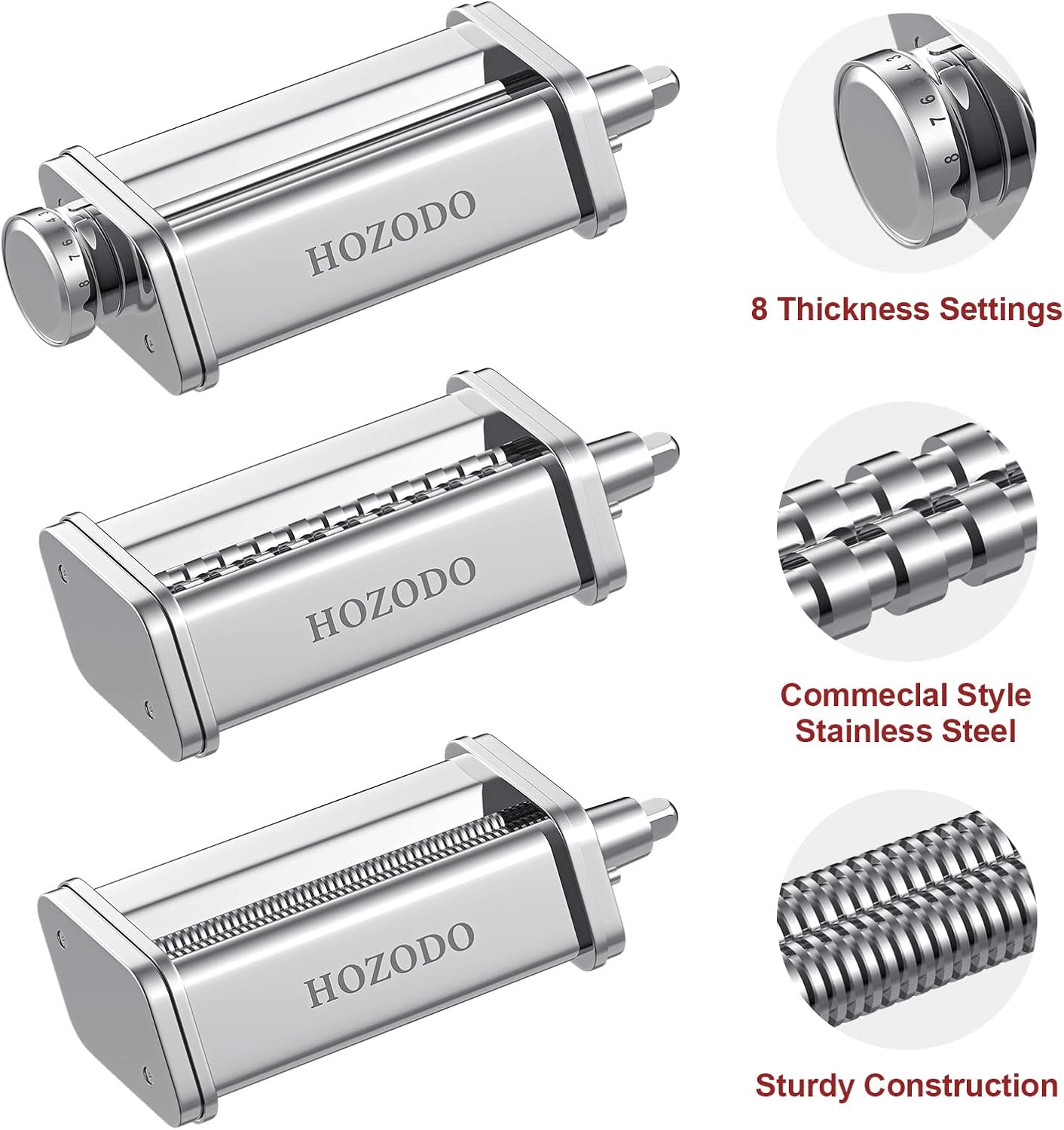 Pasta Attachment for KitchenAid Mixer, 3Pcs Pasta Sheet Roller, Spaghetti Fettuccine Cutter B37005