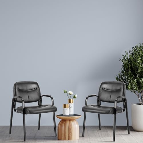Black PU Leather Guest Chair with Padded Arms K409