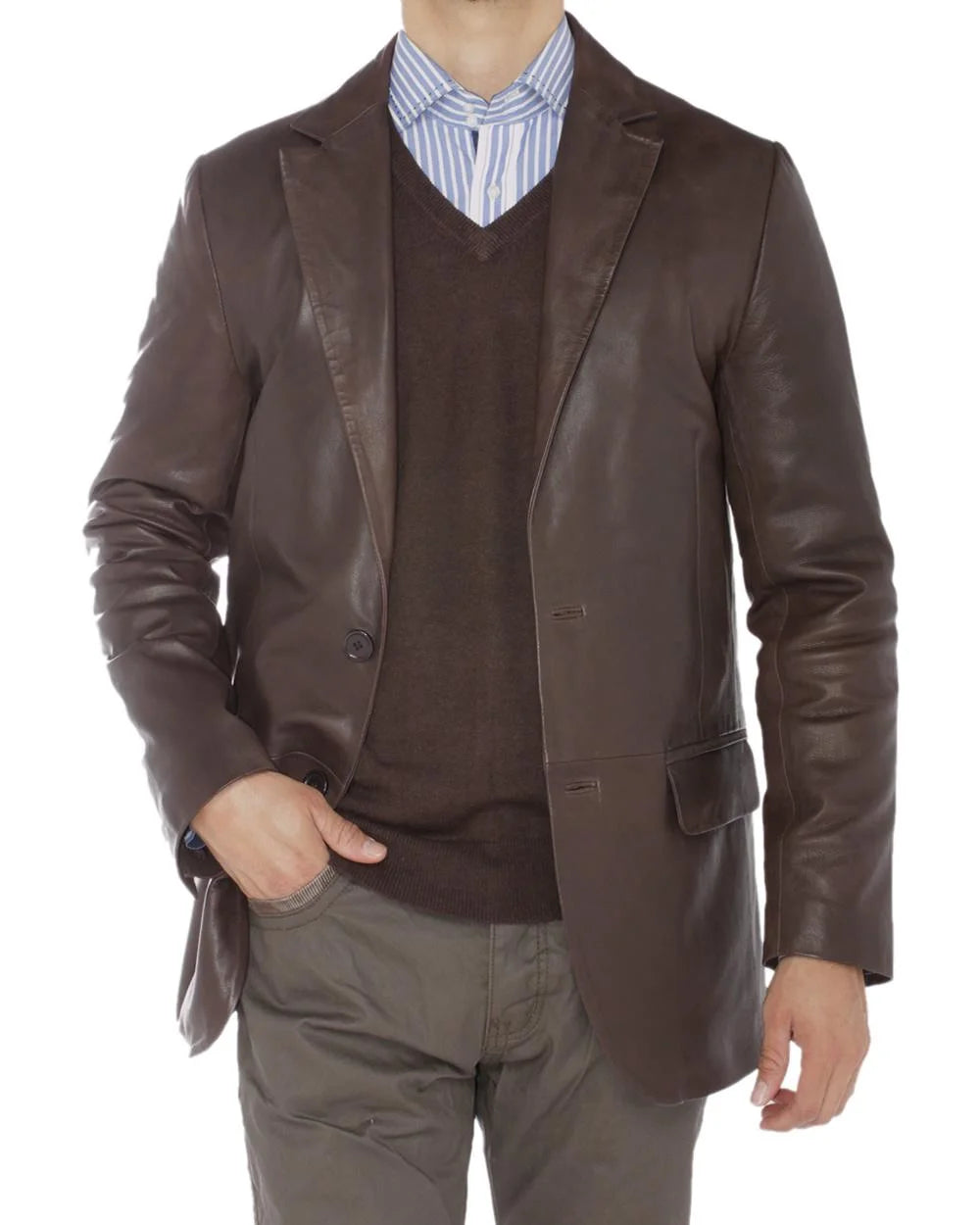 Brown Lambskin Leather Blazer Jacket S211