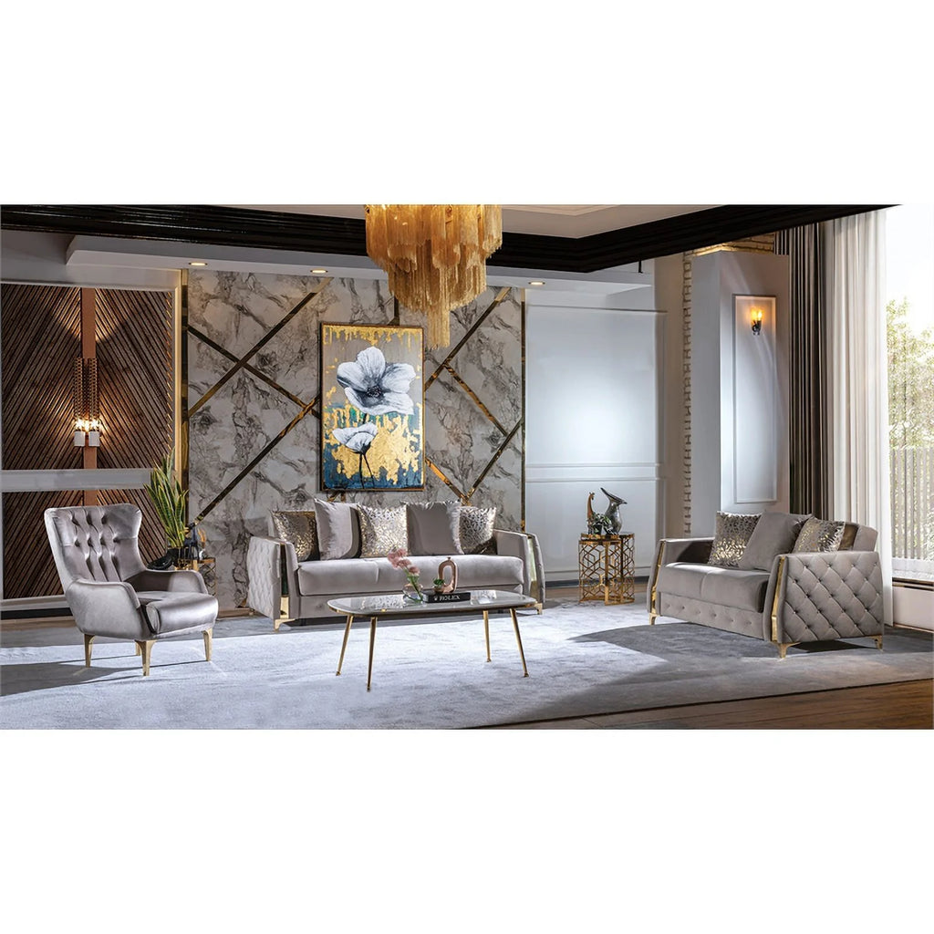 Taupe Sofa with Wood and Under-seat Storage Y26794