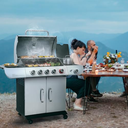 5 Burner Propane Gas Grill with Side Burner & Sear Burner, Stainless Steel C37811